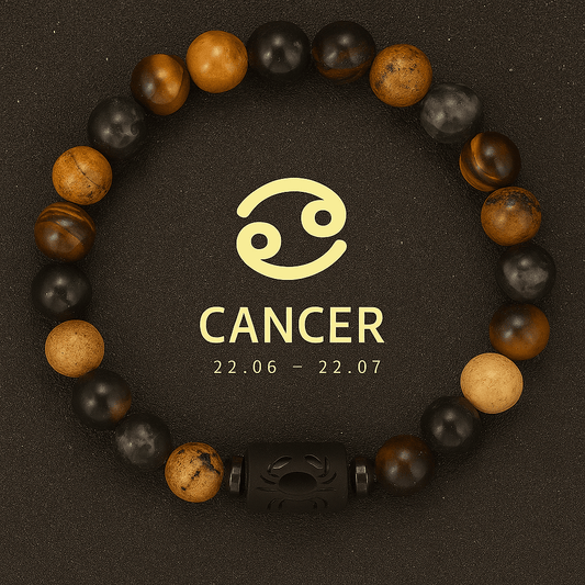 bracelet signe astrologique du Cancer, signe du zodiaque cancer doré avec figure astro en noir brillant