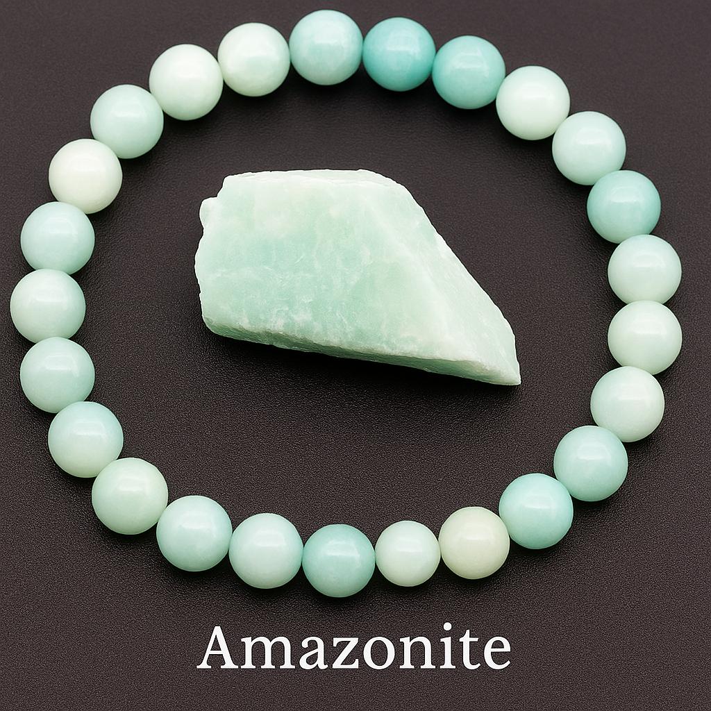Bracelet en Amazonite - perles bleue claire, avec une pierre brute de amazonite au milieu- Bijoux en Pierre Naturelle