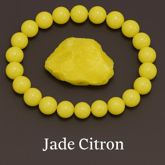 Bracelet en Jade citron -perles jaune clair, avec une pierre brute de jade citron au milieu- Bijoux en Pierre Naturelle