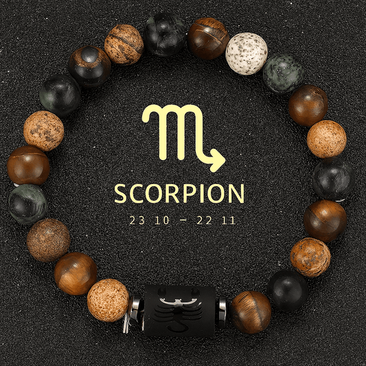 bracelet signe astrologique du scorpion, signe du zodiac scorpion dore avec figure astro en noir brillant