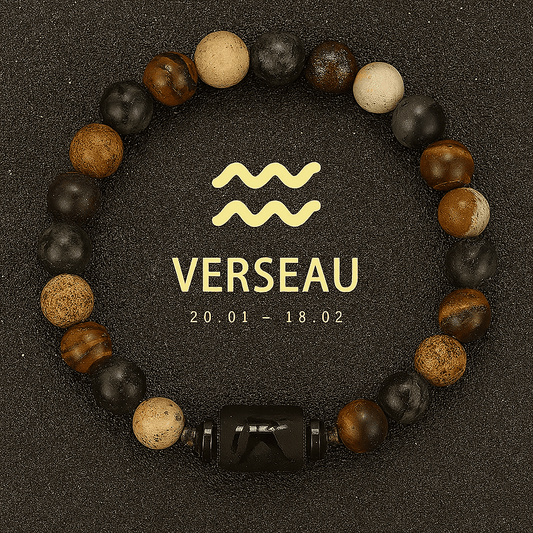 bracelet signe astrologique du Verseau, signe du zodiaque verseau doré avec figure astro en noir brillant