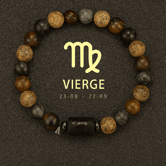 bracelet signe astrologique de la Vierge, signe du zodiaque vierge doré avec figure astro en noir brillant