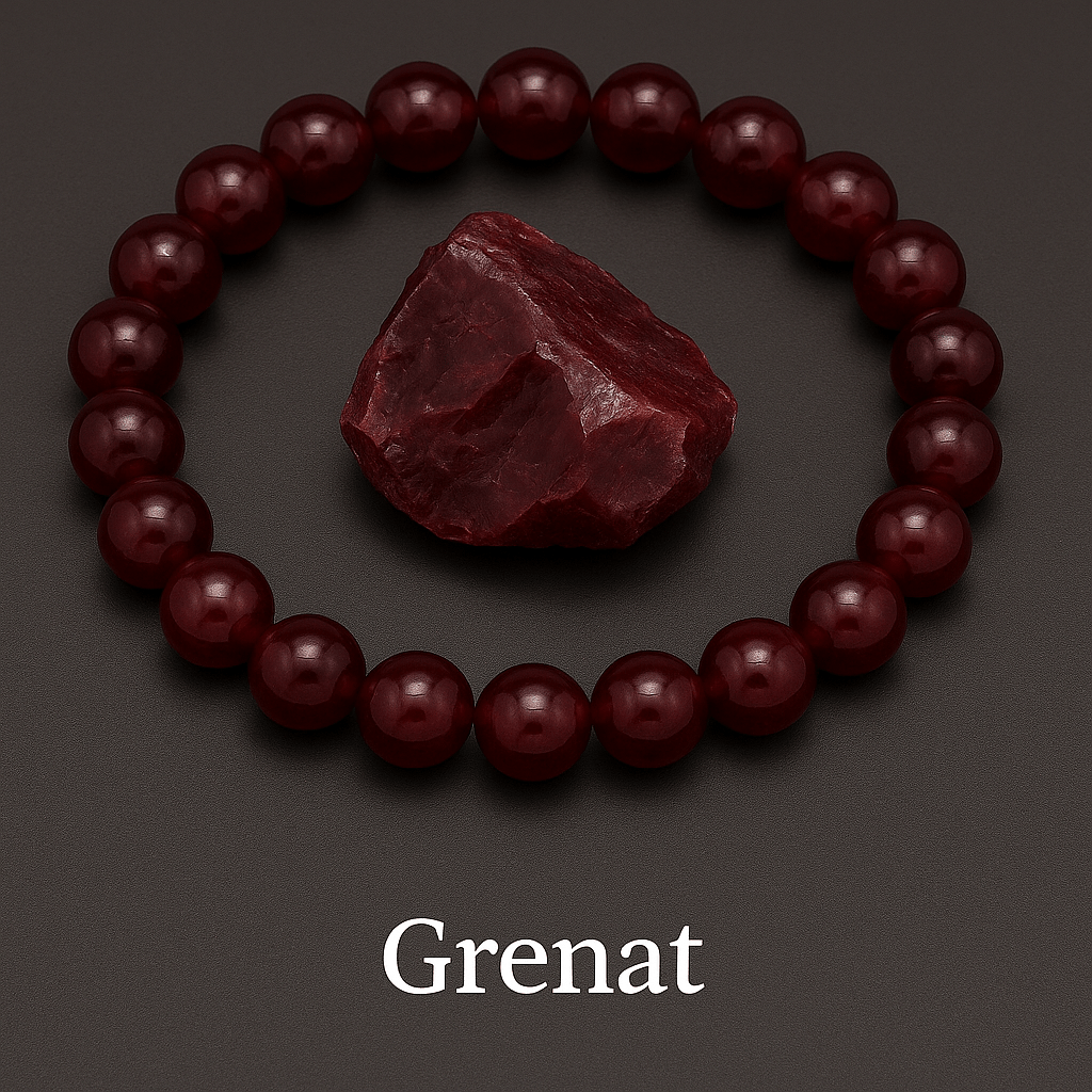 Grenat – bracelet en pierre naturelle - pierre naturelle brute au milieu rouge profond presque noir