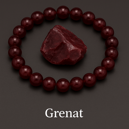 Grenat – bracelet en pierre naturelle - pierre naturelle brute au milieu rouge profond presque noir